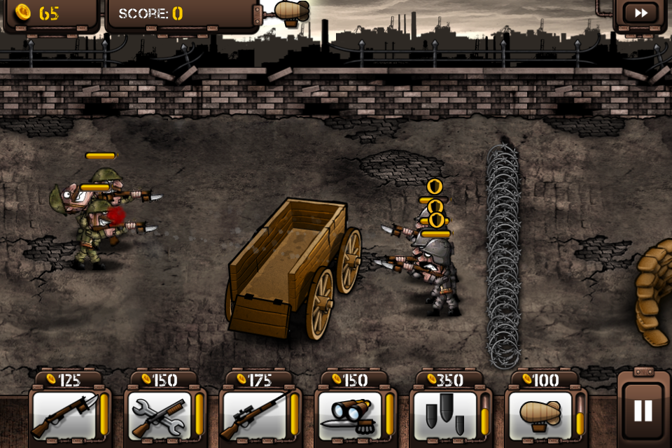 Trenches II (iPhone) screenshot: Riflemen getting killed in action