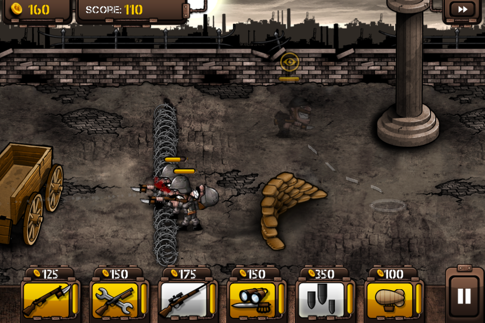 Trenches II (iPhone) screenshot: The spy can sneak behind enemy troops
