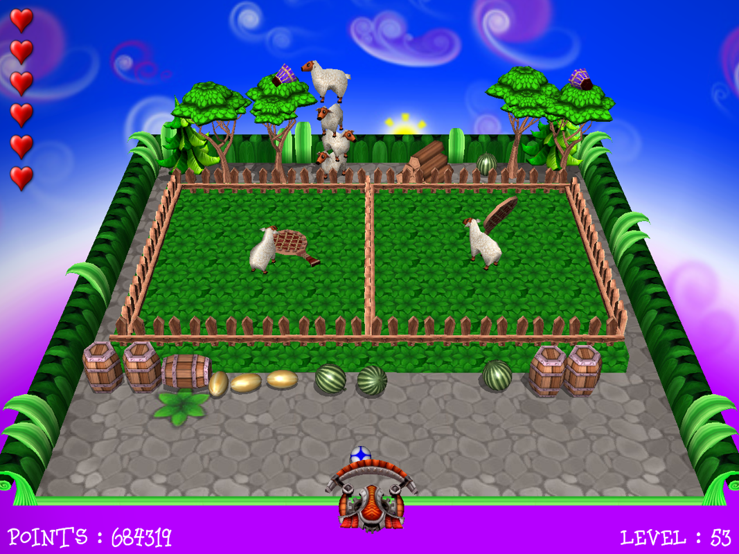 Magic Ball 3 (Windows) screenshot: Sheep are playing tennis with each other.