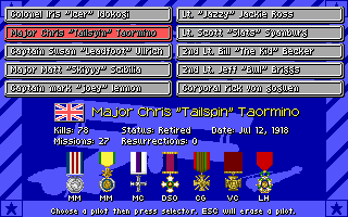 Knights of the Sky (DOS) screenshot: Choose pilot