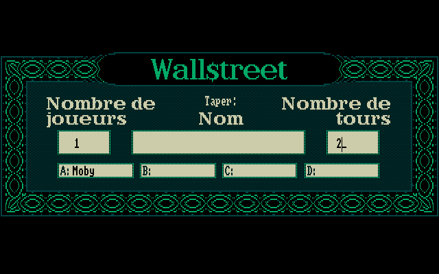 Wall$treet (Atari ST) screenshot: Game setup screen.