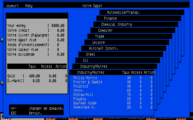 Wall$treet (Atari ST) screenshot: The depot screen.
