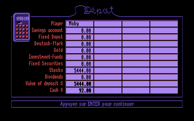Wall$treet (Atari ST) screenshot: End of game statistics.
