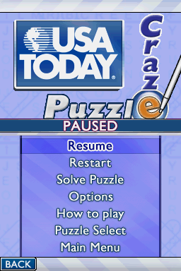USA Today: Puzzle Craze (Nintendo DS) screenshot: Pause menu