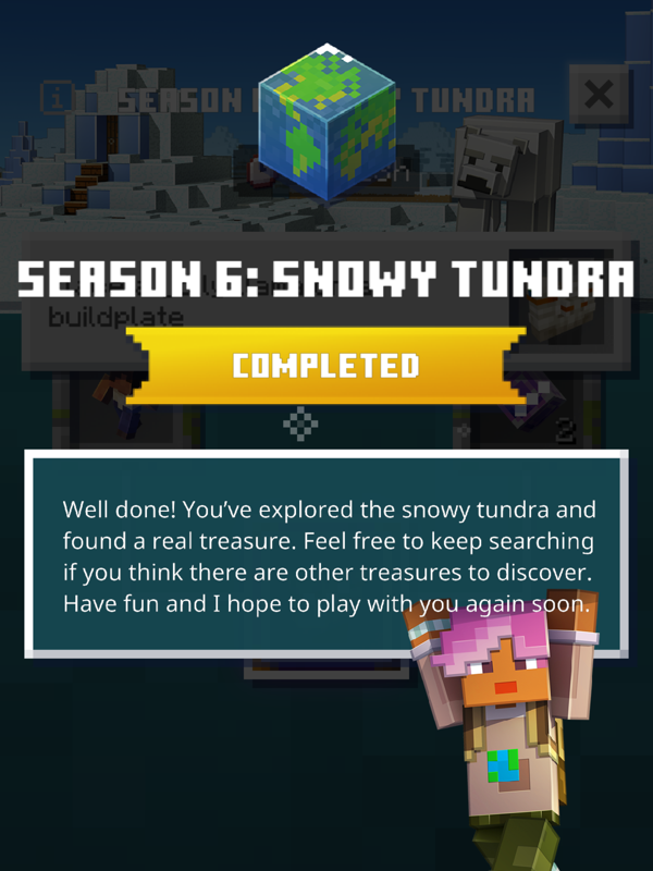 Minecraft Earth (iPad) screenshot: All tasks finished in season six.