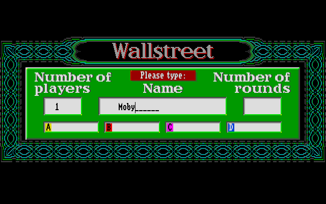 Wall$treet (Amiga) screenshot: Game setup screen.