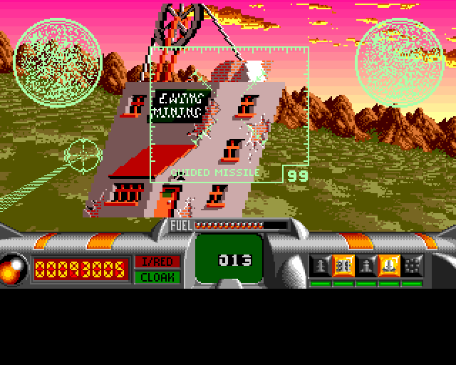 ShockWave (Amiga) screenshot: Using a guide missile.