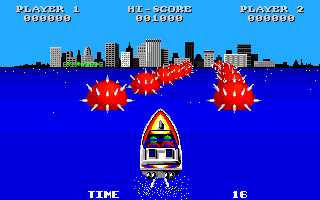 Speedboat Assassins (Amiga) screenshot: Avoid the mines.