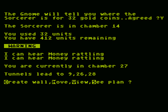 The White Barrows (Atari 8-bit) screenshot: A Gnome Will Help me Find the Wizard