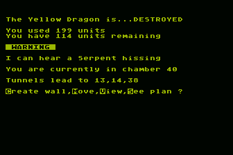 The White Barrows (Atari 8-bit) screenshot: I Waste Magic Destroying a Dragon