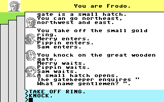 The Fellowship of the Ring (Commodore 64) screenshot: At the Gate of Bree. (Melbourne House Tape release)