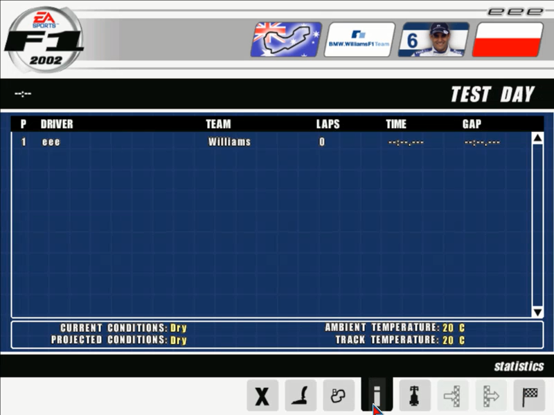 F1 2002 (Windows) screenshot: Practice mode main screen