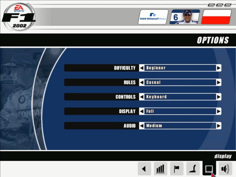 F1 2002 (Windows) screenshot: General options menu