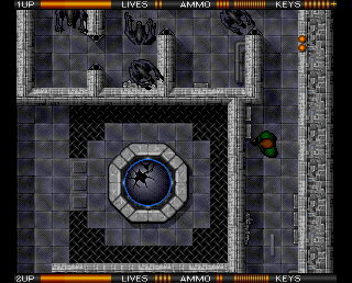 Alien Breed Special Edition & Qwak (Amiga CD32) screenshot: (Alien Breed) There are different objectives in each level. In some of them you need to destroy domes or generators as well as kill the bigger alien entities.