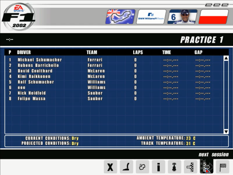 F1 2002 (Windows) screenshot: Skipping practice sessions