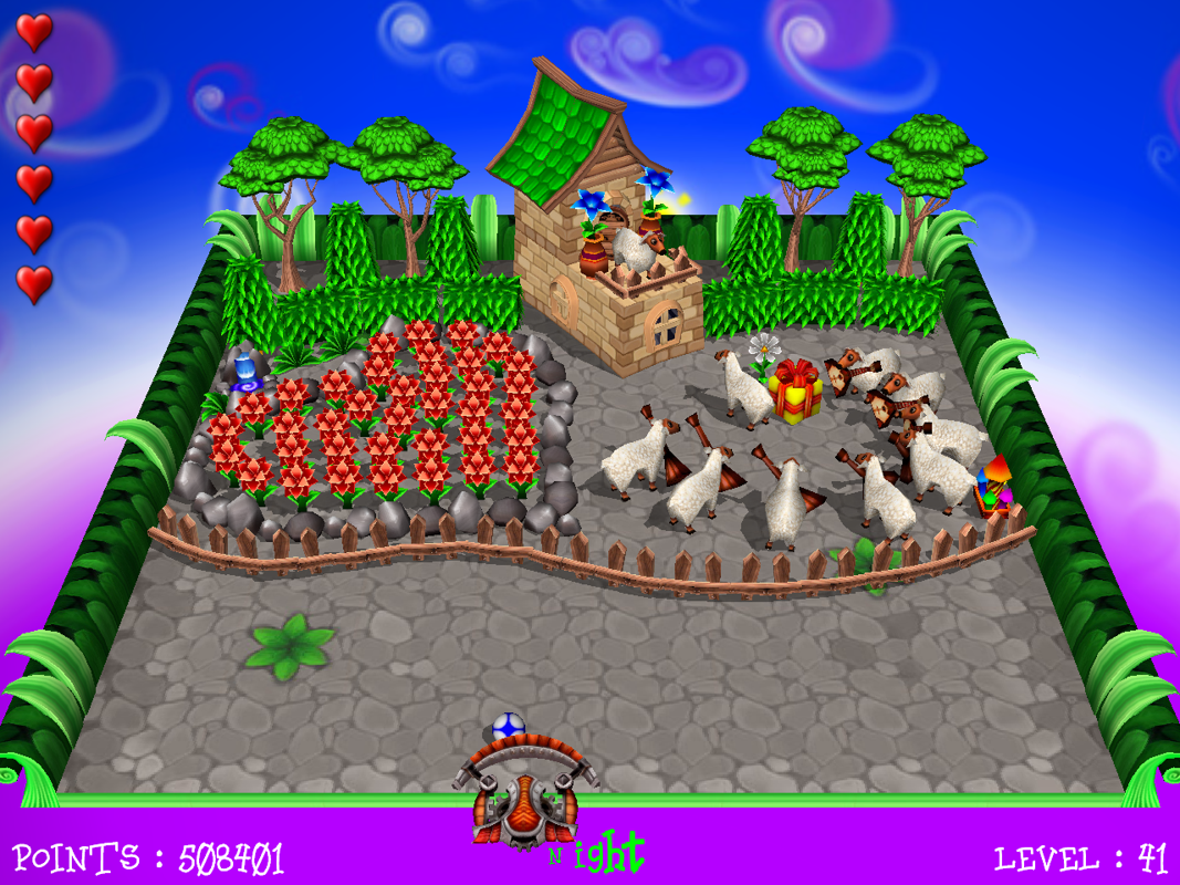Magic Ball 3 (Windows) screenshot: Sheep are in love, as you can say by the other group of sheeps who are in role of mariachi band.