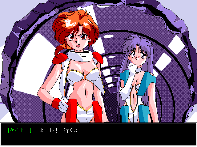 Viper V12 (FM Towns) screenshot: Angel Dust story; very loosely based on the anime Dirty Pair Flash