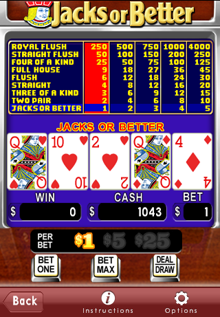 Astraware Casino (iPhone) screenshot: Video Poker