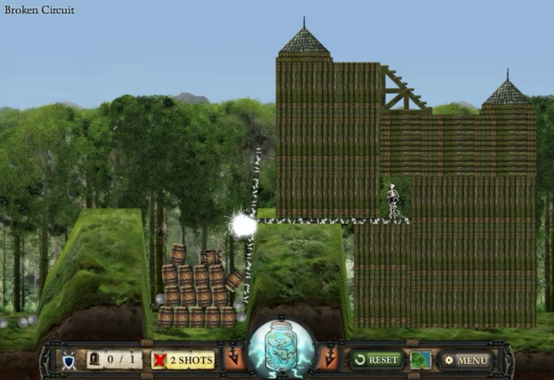 Crush the Castle 2 (Browser) screenshot: Electrocuting an inhabitant.