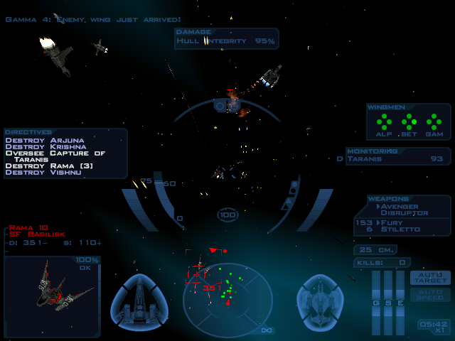 Descent: Freespace - The Great War (Windows) screenshot: An intense dogfight.