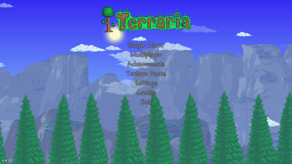 Terraria (Windows) screenshot: Main menu (v1.4.1.2)