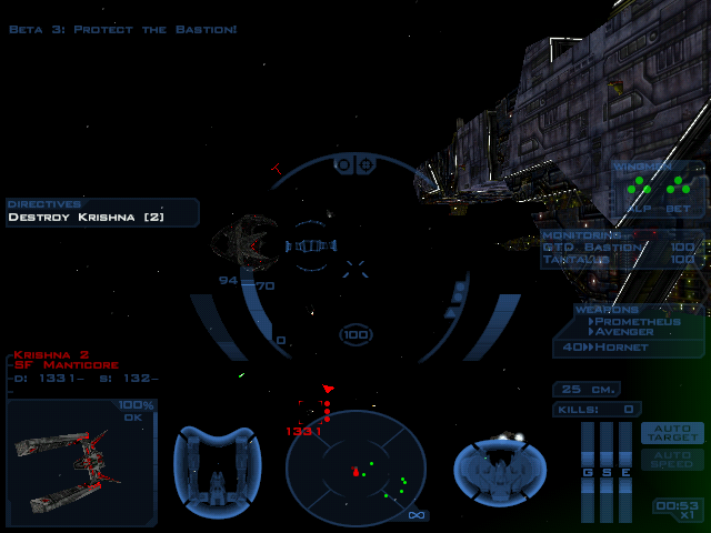 Descent: Freespace - The Great War (Windows) screenshot: GTD Bastion vs Tantalus