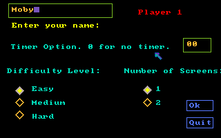 Decimal Dungeon (Amiga) screenshot: Game setup screen.