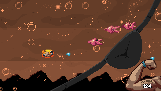 Shutshimi: Seriously Swole (Linux) screenshot: Some power-ups are less useful...