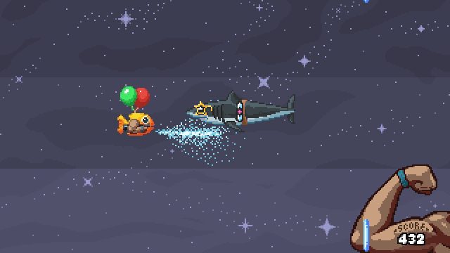 Shutshimi: Seriously Swole (Linux) screenshot: Power-ups include new weapons, such as this shotgun