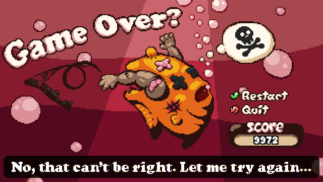 Shutshimi: Seriously Swole (Linux) screenshot: Game over!