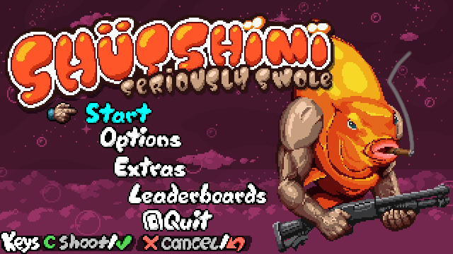 Shutshimi: Seriously Swole (Linux) screenshot: Title screen