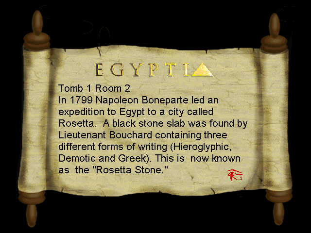 Egyptia (Windows) screenshot: Some trivia before the second stage