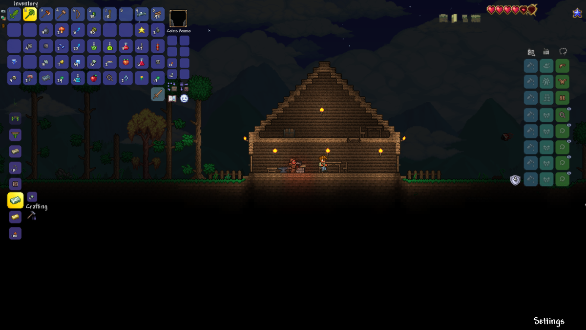 Terraria (Windows) screenshot: With a furnace, I can create the bars from mined ores (v1.4.1.2)