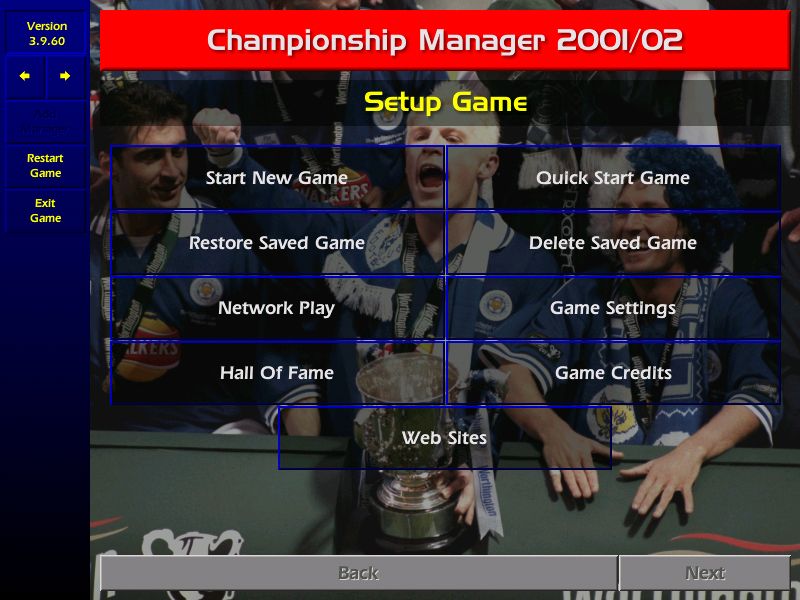 Championship Manager: Season 01/02 (Windows) screenshot: Main menu screen