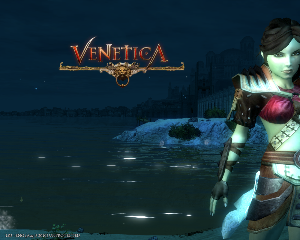 Venetica (Windows) screenshot: Main menu screen reflects armor and time of day of last save. Here, banded armor.