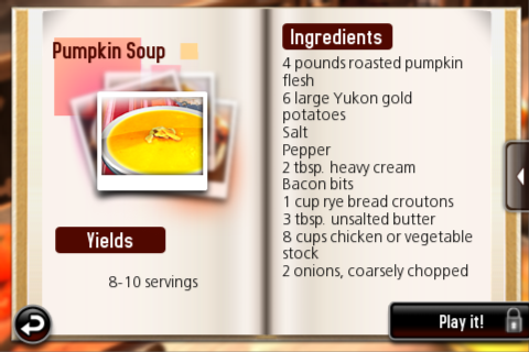 Pocket Chef (iPhone) screenshot: The recipe book