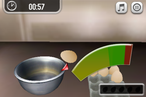 Pocket Chef (iPhone) screenshot: Cracking eggs