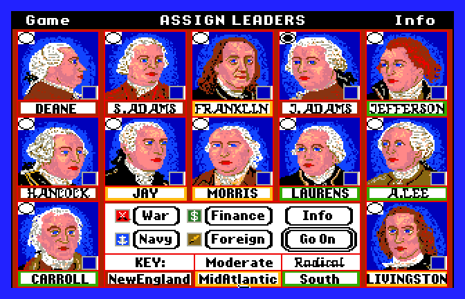 Revolution '76 (Apple IIgs) screenshot: Setting Leaders