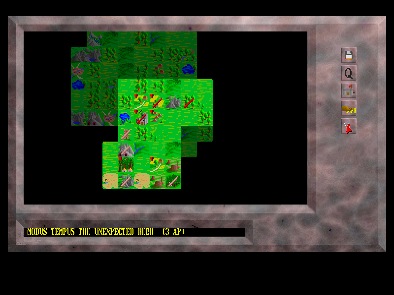 Conquest of Elysium II (DOS) screenshot: A hero emerged in a village under the player's control.
