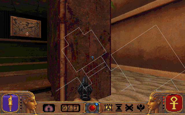 Powerslave (DOS) screenshot: Unlike later Build engine games, there is only a wireframe automap, without textures.