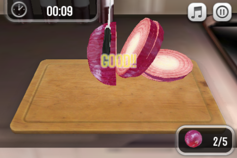 Pocket Chef (iPhone) screenshot: Cutting in progress