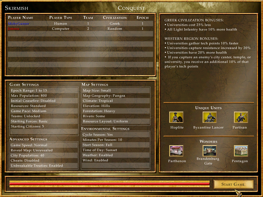 Empire Earth II (Windows) screenshot: Skirmish/multiplayer loading screen