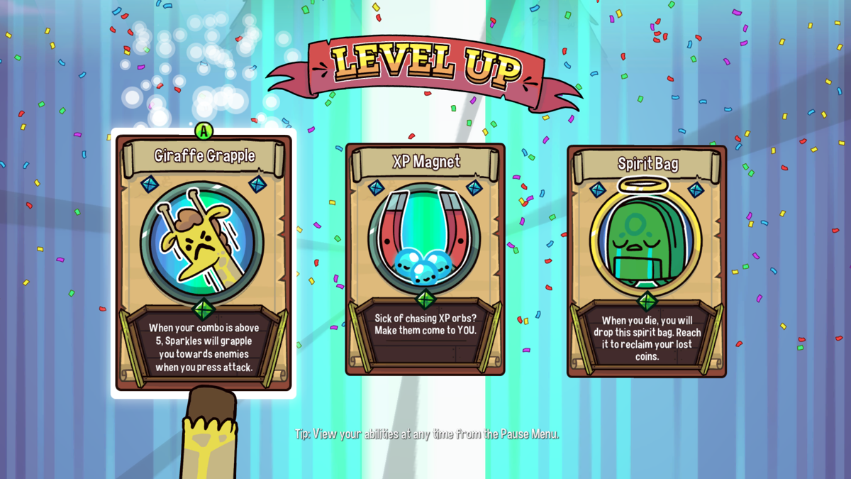 The Adventure Pals (Windows) screenshot: Level up and get some helpful (or not so helpful) abilities