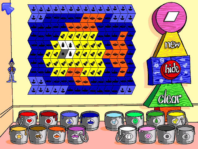 Big Thinkers! 1st Grade (Windows 16-bit) screenshot: ...Here, for example, parallelograms form a likeness of Freddi Fish...