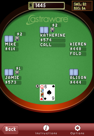 Astraware Casino (iPhone) screenshot: Texas Hold-Em