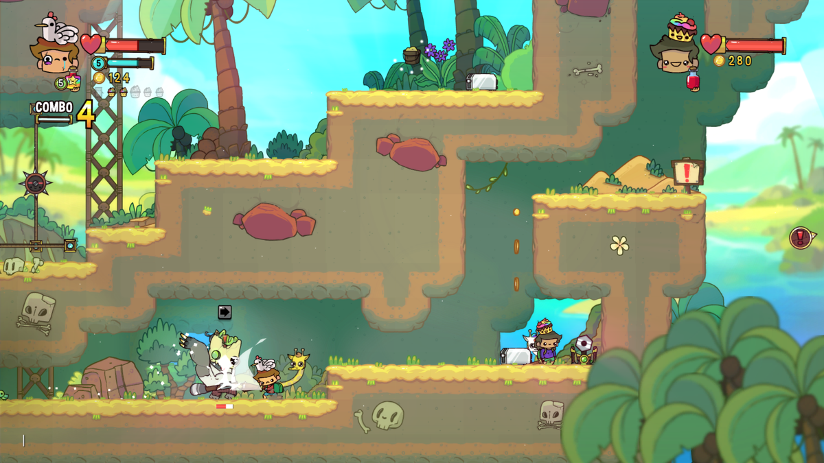 The Adventure Pals (Windows) screenshot: Tougher enemies can hit hard so it's important to defend when the prompt appears