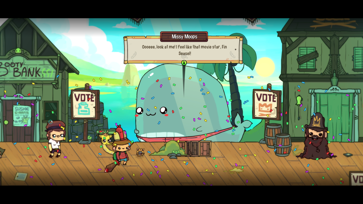 The Adventure Pals (Windows) screenshot: The whale is happy to get their thongs