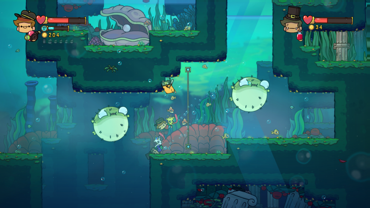 The Adventure Pals (Windows) screenshot: Underwater. Note the cat wearing dive mask