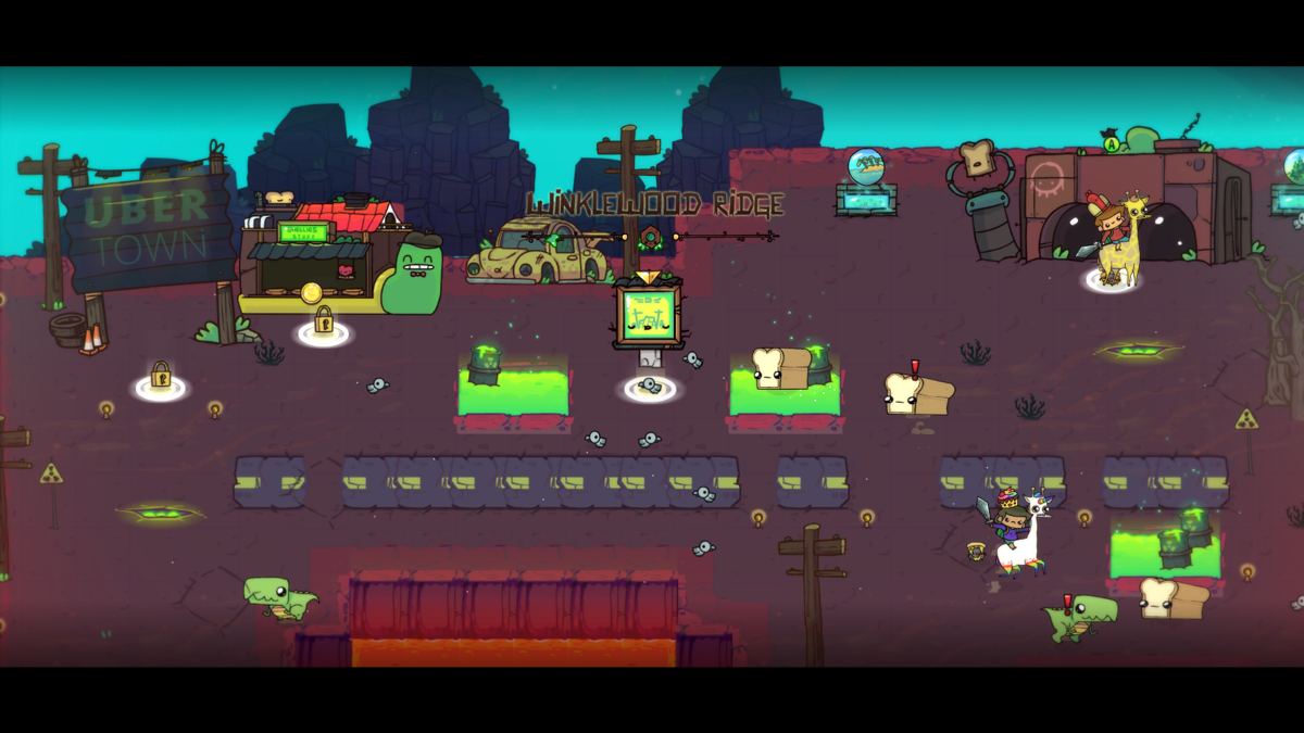The Adventure Pals (Windows) screenshot: Land of bread and toast ruled by a T-Rex. Yeah.