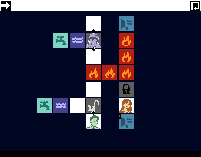 no-one has to die. (Browser) screenshot: Another water/fire puzzle.